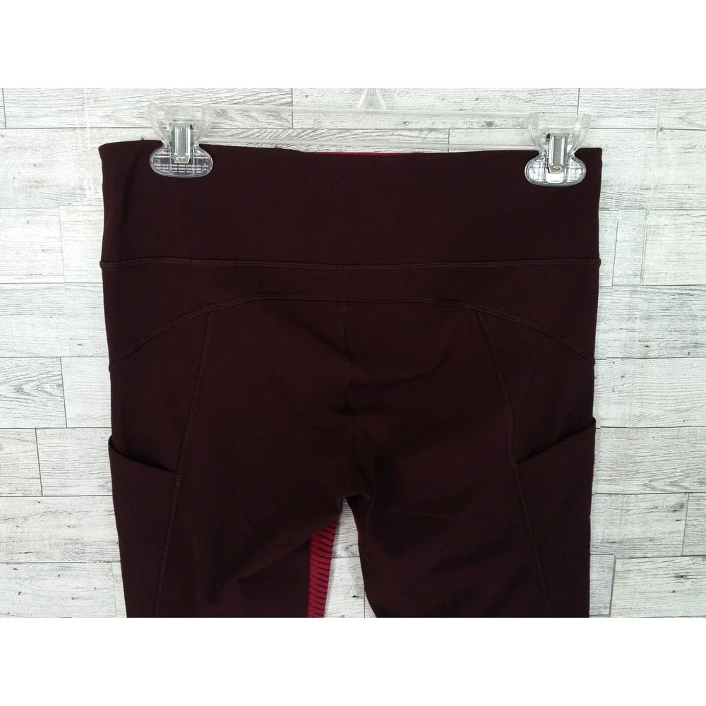 Lululemon Leggings Pants Maroon Pink Stripe Women's Size 6